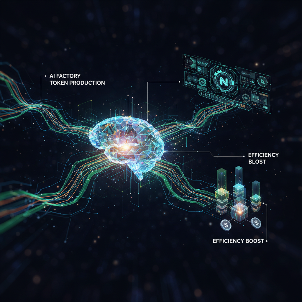 NVIDIA Mission Control 3.0 prietaisų skydelis, rodantis padidintą AI gamyklos tokenų gamybą ir veiklos efektyvumą