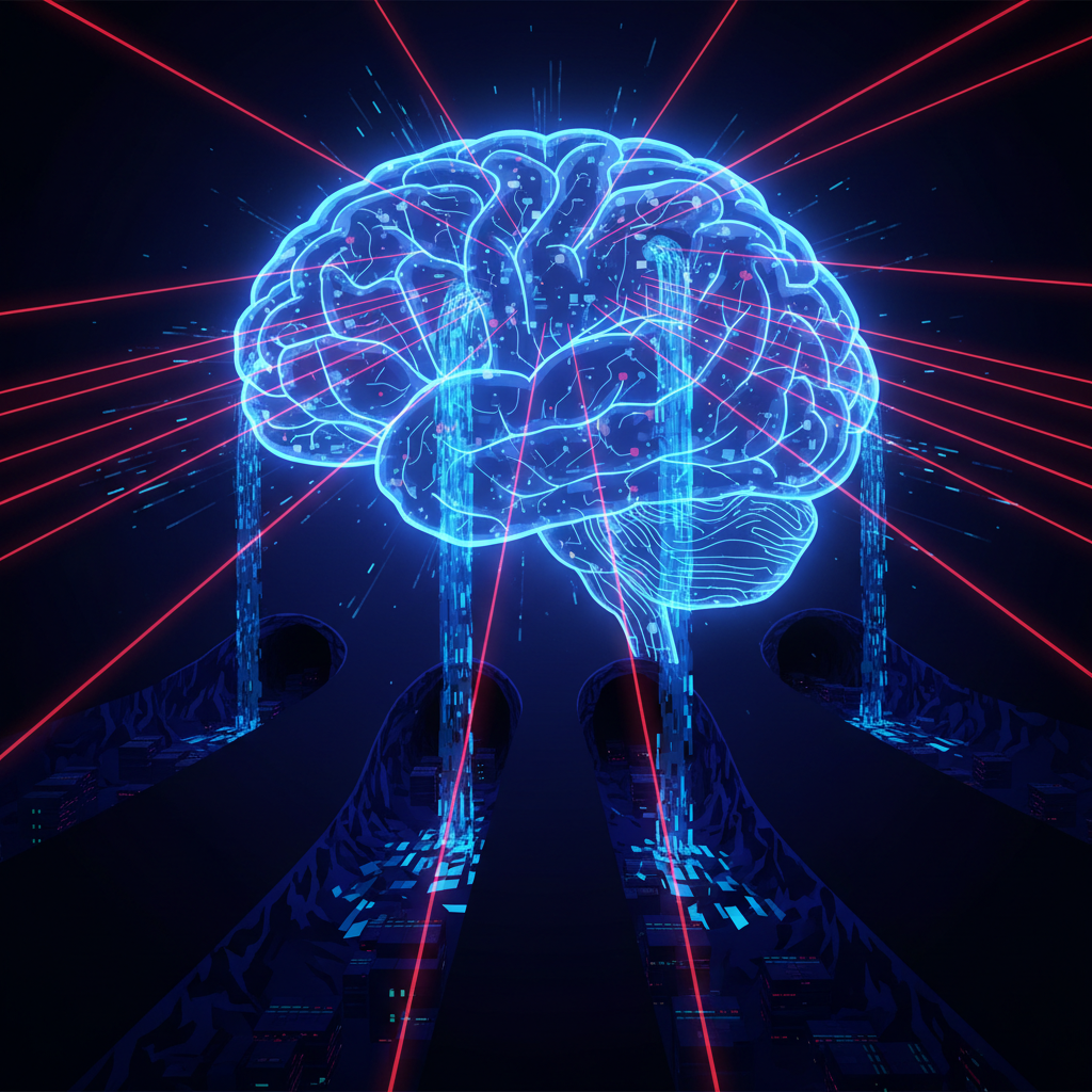 Diagram showing distillation attack flow from frontier AI model to illicit copies through fraudulent account networks