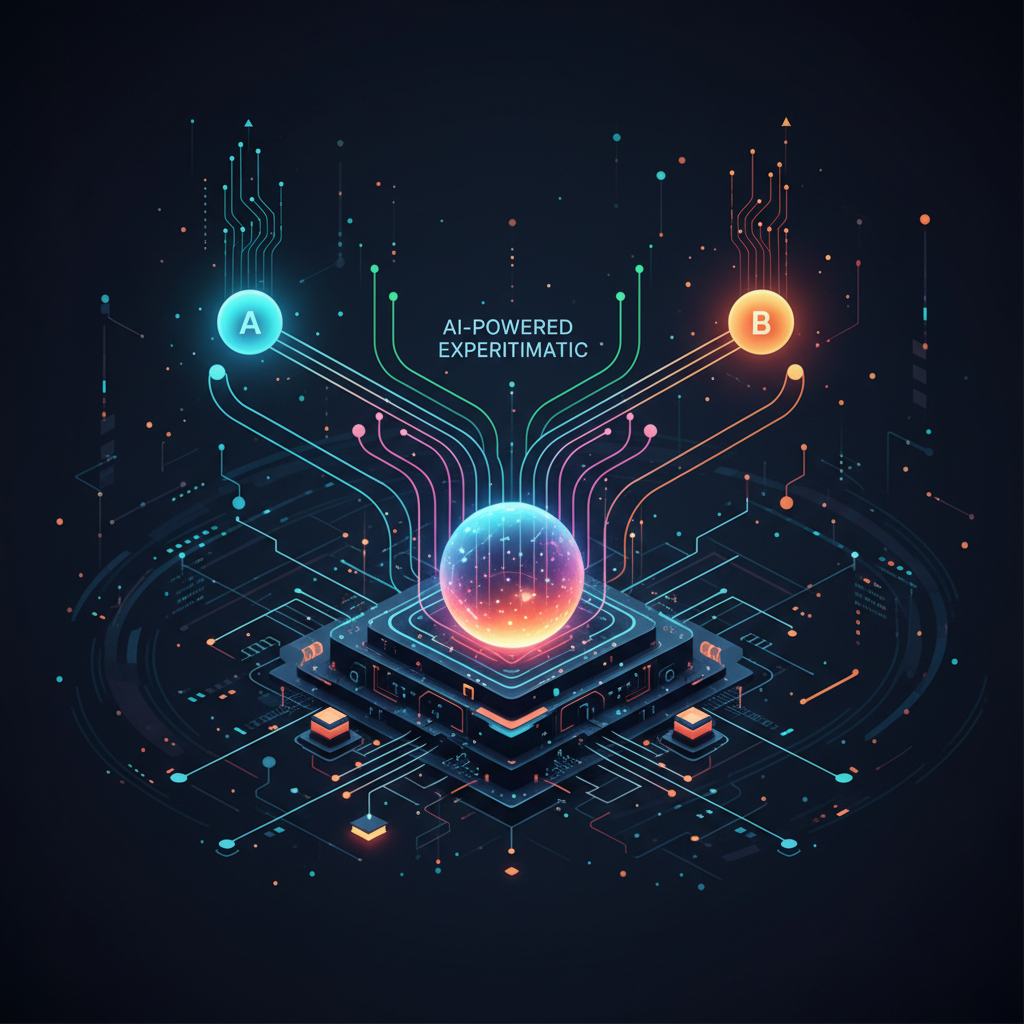 Diagrama de arquitetura de nuvem AWS ilustrando um motor de teste A/B com IA que aproveita o Amazon Bedrock para atribuições inteligentes de variantes.