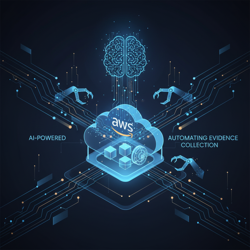 Skýringarmynd sem sýnir arkitektúr gervigreindardrifins gagnasöfnunarkerfis fyrir samræmi sem notar AWS þjónustur eins og Amazon Bedrock og S3.