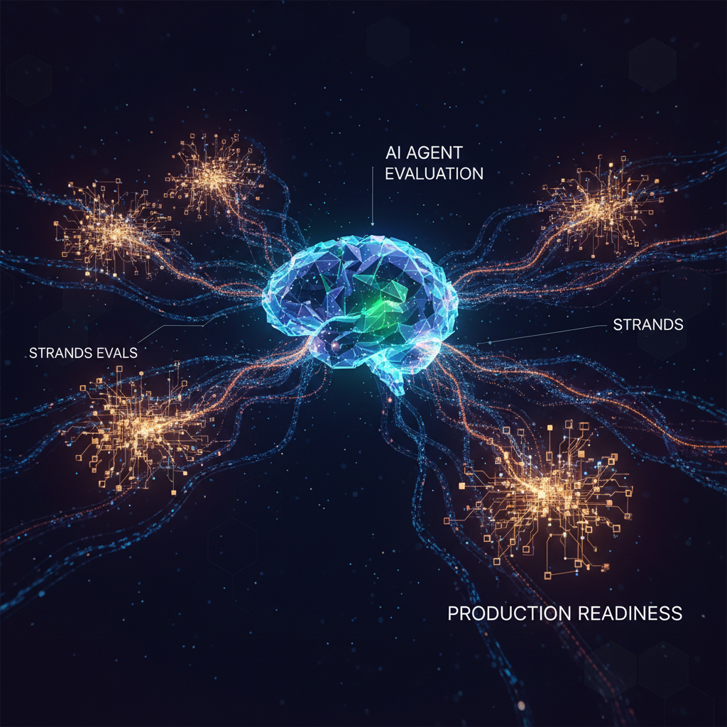 Diagrama da arquitetura do Strands Evals ilustrando a interação entre Casos, Experimentos e Avaliadores para uma avaliação abrangente de agentes de IA.