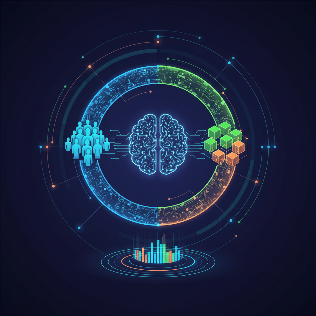 Graphic illustrating the concept of AI fluency and human-AI collaboration, with data points.