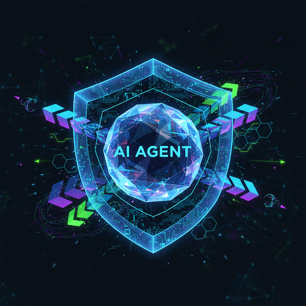 Uma imagem estilizada mostrando a visão de um hacker do código de um agente de IA, representando o treinamento de segurança de IA agente dentro do Jogo de Código Seguro do GitHub.